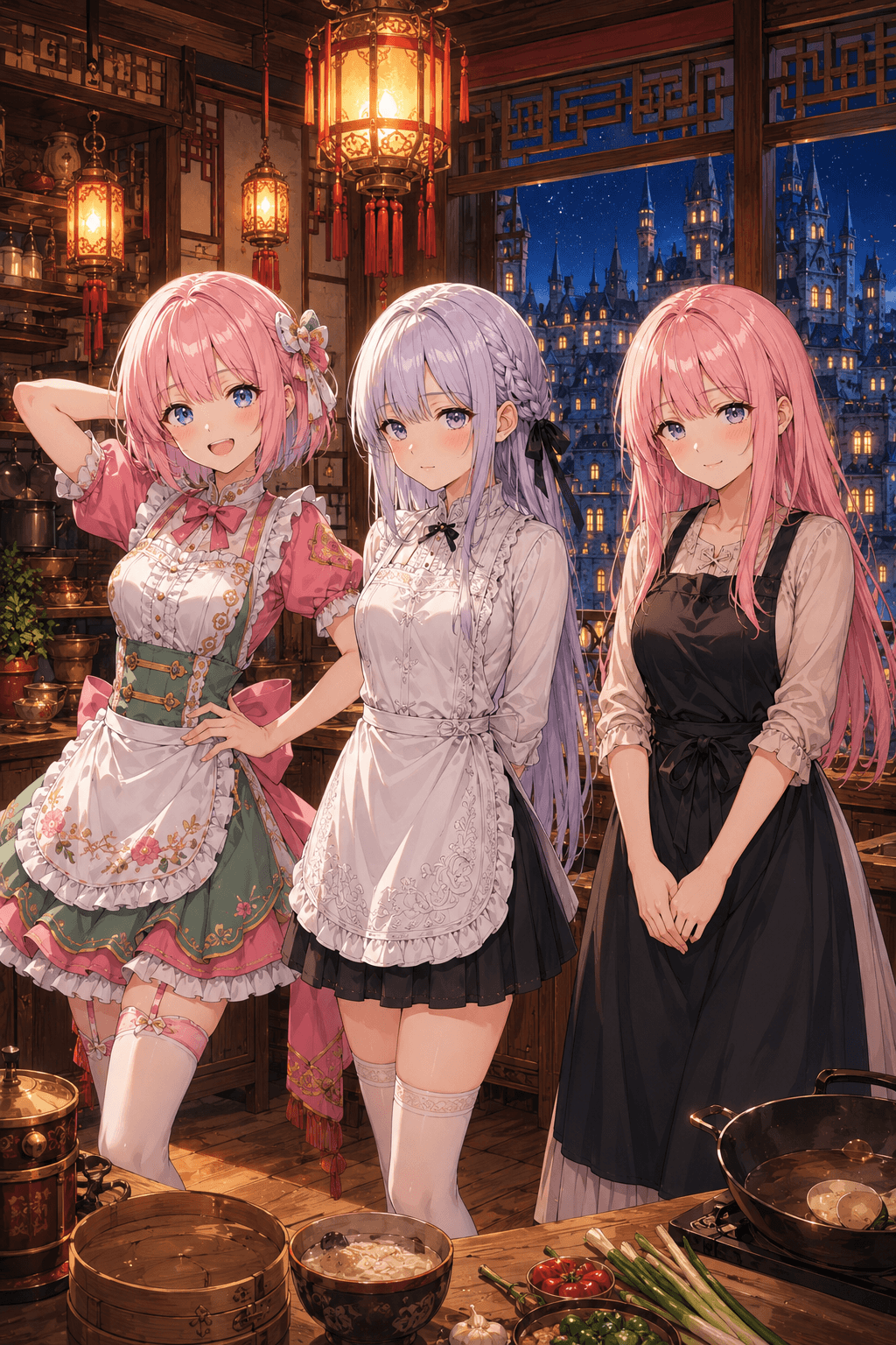 エプロン姿の美少女三人