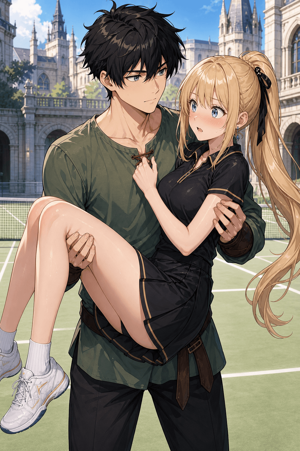 アルデにお姫様抱っこされるオフェルテ